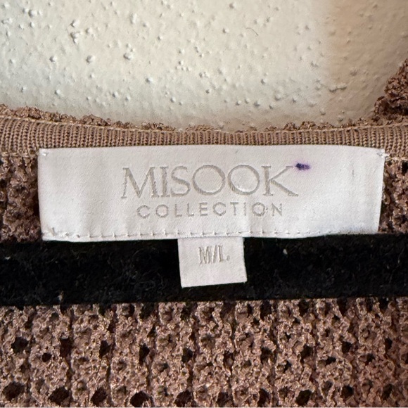 Misook Brown Open Knit Hooded Short Sleeve Top Size M/L - Picture 4 of 5